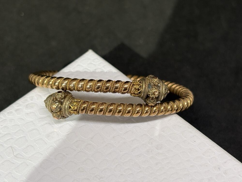 Antique Victorian Etruscan Revival Gold Filled Bracelet 1900s Bypass Bangle